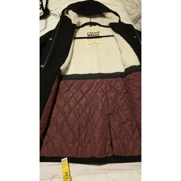 Garage Wool Blend Coat With Half Sherpa Lining Size Medium Winter Cozy Warm Y2K - Picture 9 of 11